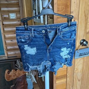 American Eagle Outfitters Women's Ripped Blue Jean Shorts